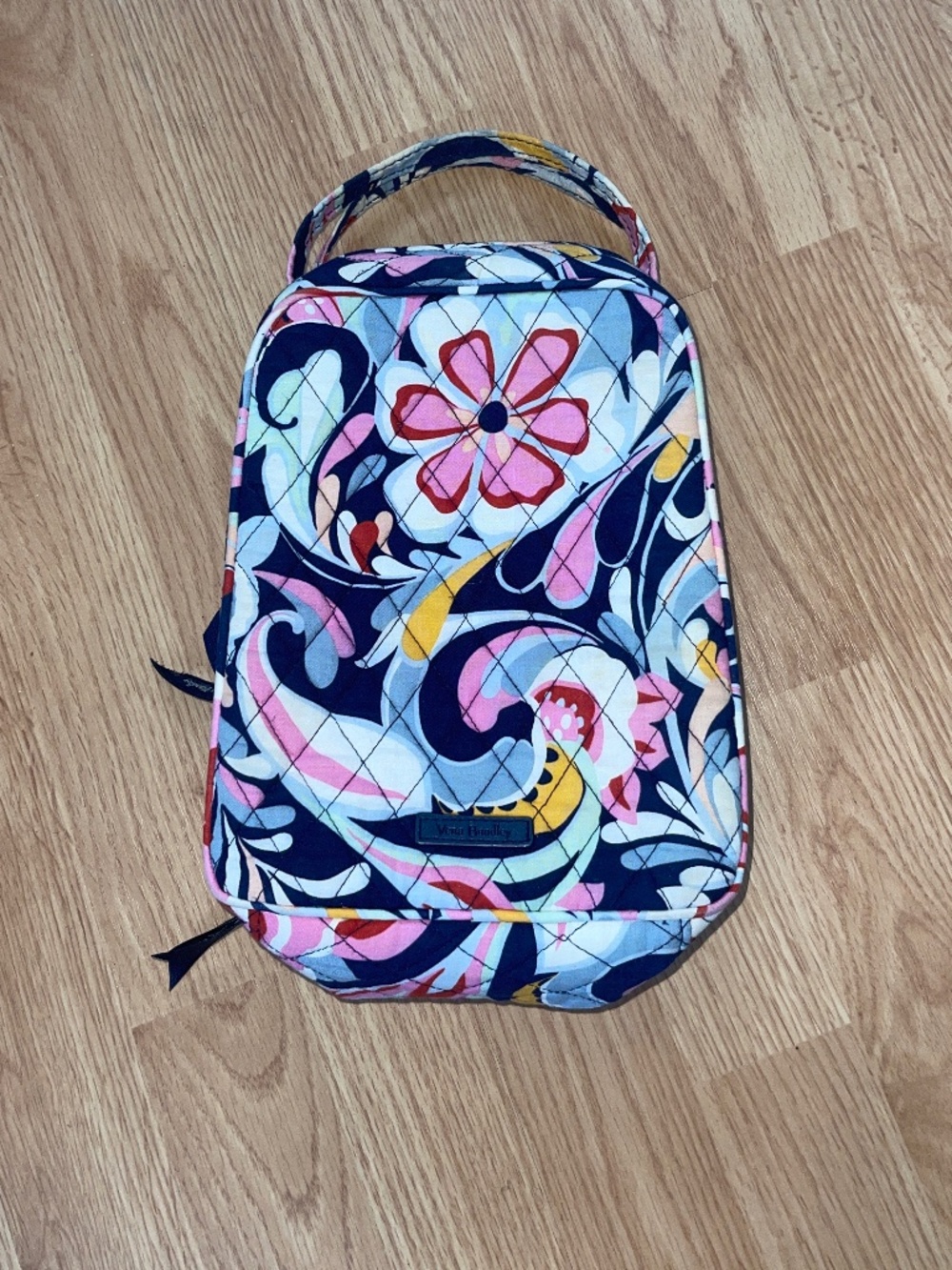 Vera Bradley Blue Pink & Red Floral Print Zip Around Lunch Box / Bag